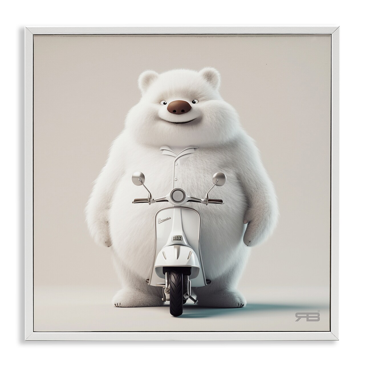 Stupell Industries Funny Bear with Scooter Framed Giclee Wall Art Design by RB